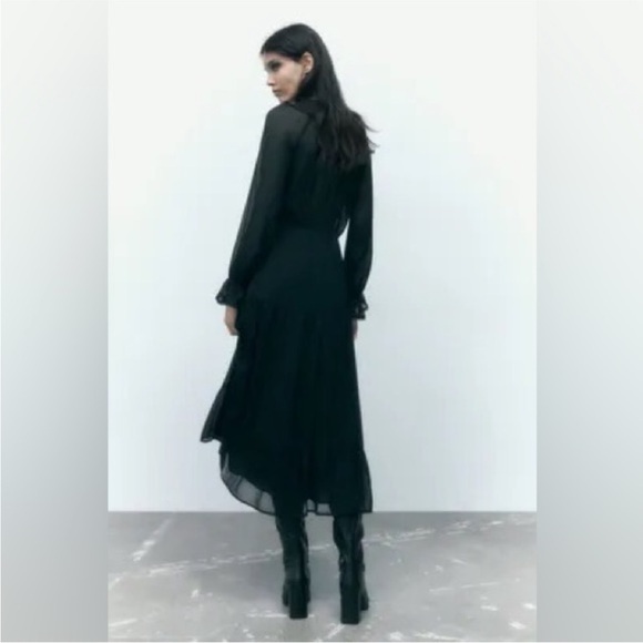 Zara Midi Dress with Ruffles Black - Picture 5 of 8